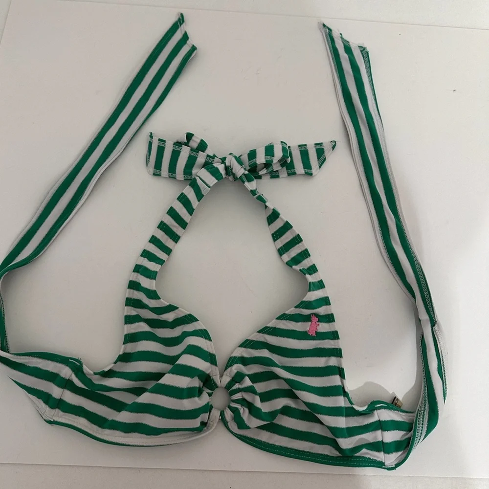 Juicy Couture Green White Stripe Y2K Halter Style Bikini Set - Size Medium